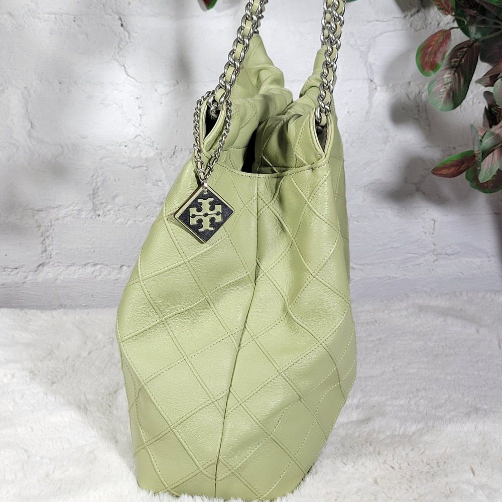 Tory Burch Light Green Quilted Tote - Picture 3 of 9